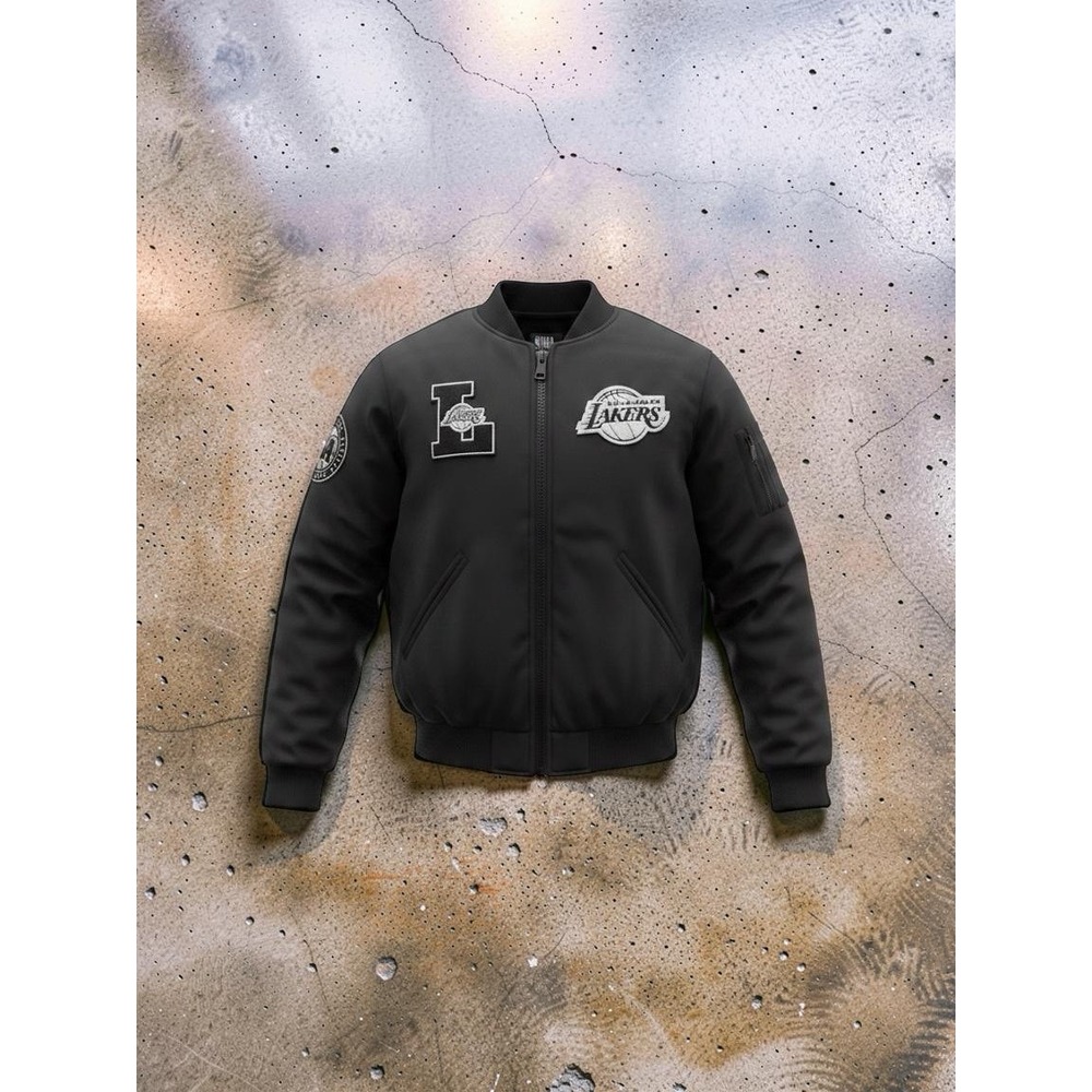 NBA Los Angeles Lakers Boys Black Bomber Jacket Quilted Varsity Coat Size 9-10